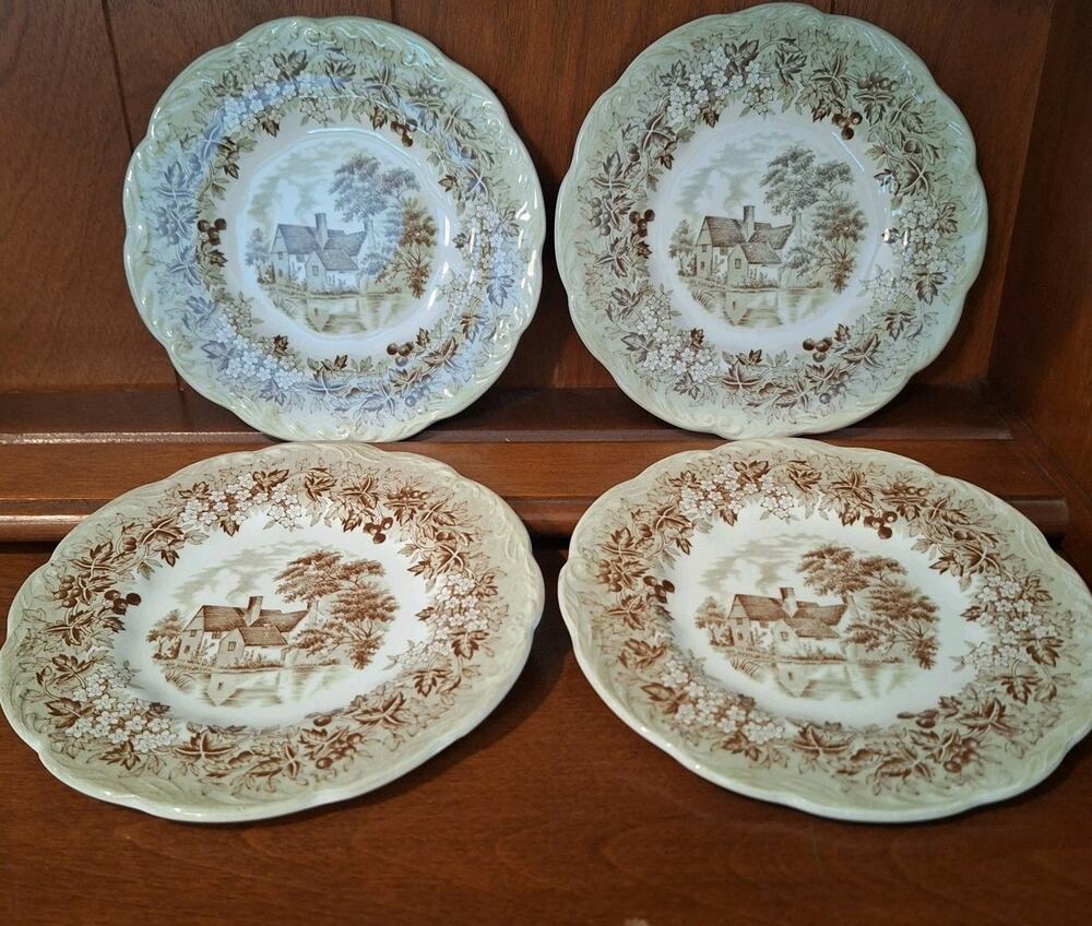 VTG J&G Meakin Romantic England Flatford Mill Bread & Butter Plates Set of 4 6"
